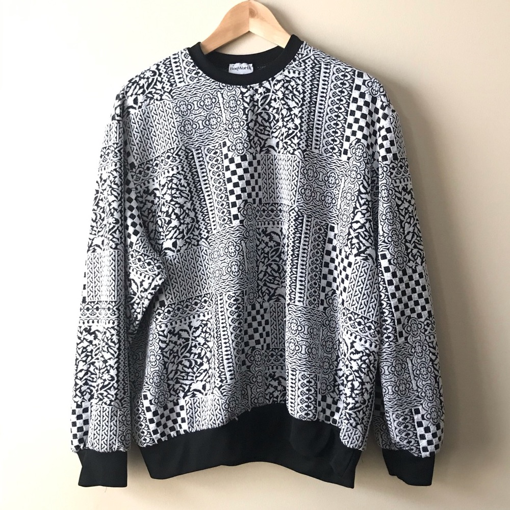 Vintage Black & White Floral and Abstract Sweater